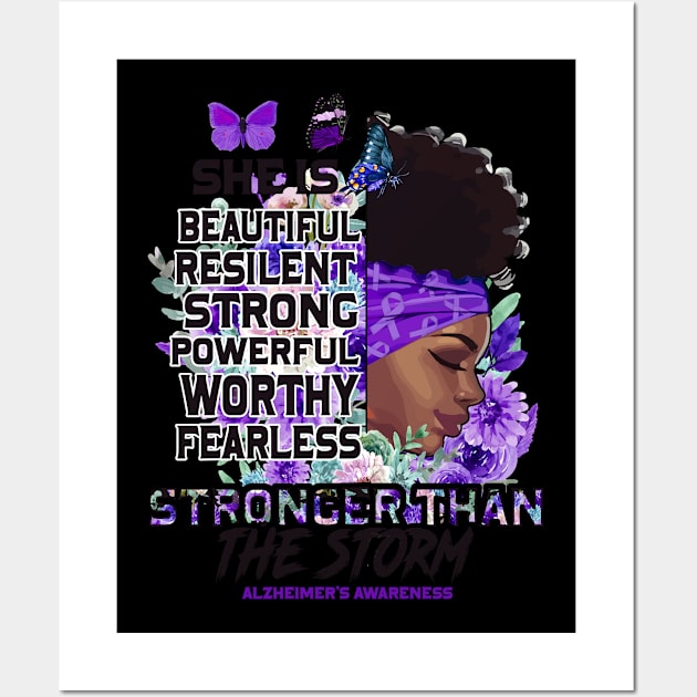 Alzheimer's awareness black girl she is beautiful stronger than storm Support Gift Wall Art by Benjie Barrett